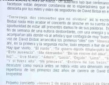 Imagen de Bisbal califica de inolvidables los conciertos ofrecidos en Torrevieja