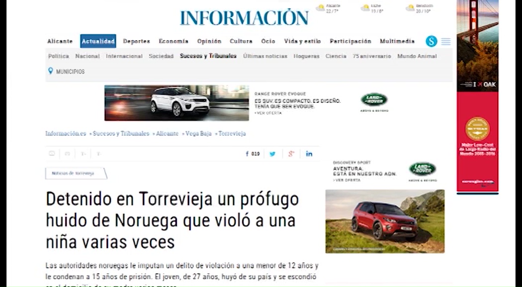 Imagen de Detenido en Torrevieja el presunto autor de una violación en Noruega