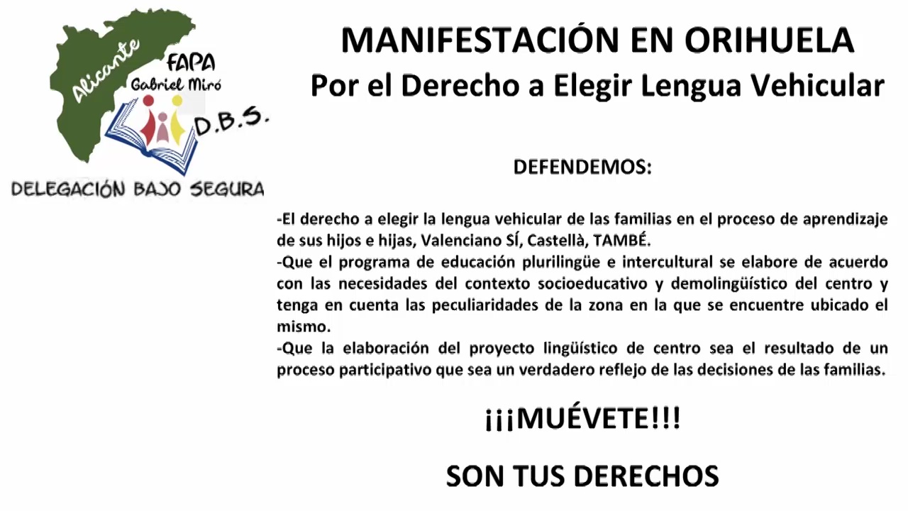 Imagen de Manifestación para el 18 de enero por el derecho a elegir la lengua vehicular