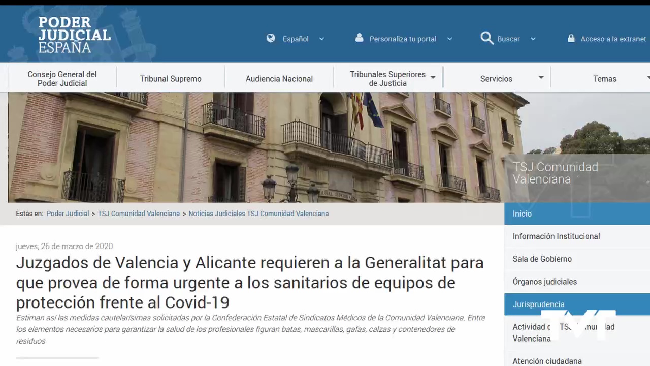 Imagen de Los juzgados requieren a Generalitat que provean a los sanitarios de equipos de protección