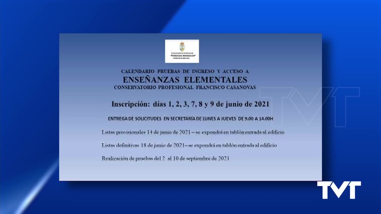 Imagen de Calendario de pruebas de ingreso y acceso a enseñanzas elementales del conservatorio