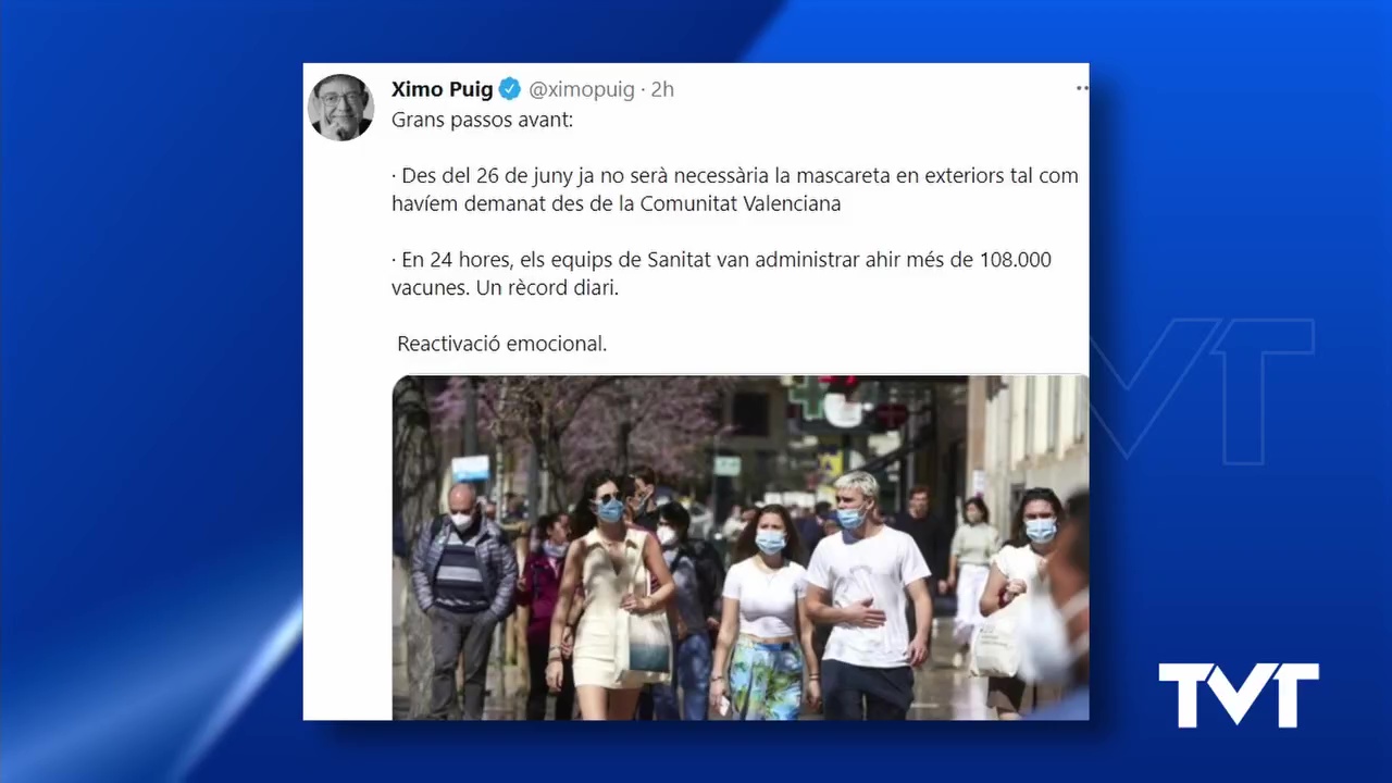 Imagen de Pedro Sanchez y Ximo Puig anuncian el fin de las mascarillas en exterior a partir del 26 de junio