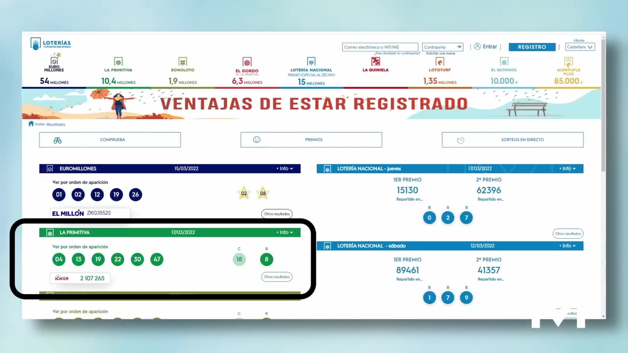 Imagen de Un acertante de Torrevieja en el sorteo de la Primitiva se lleva casi 700.000 euros