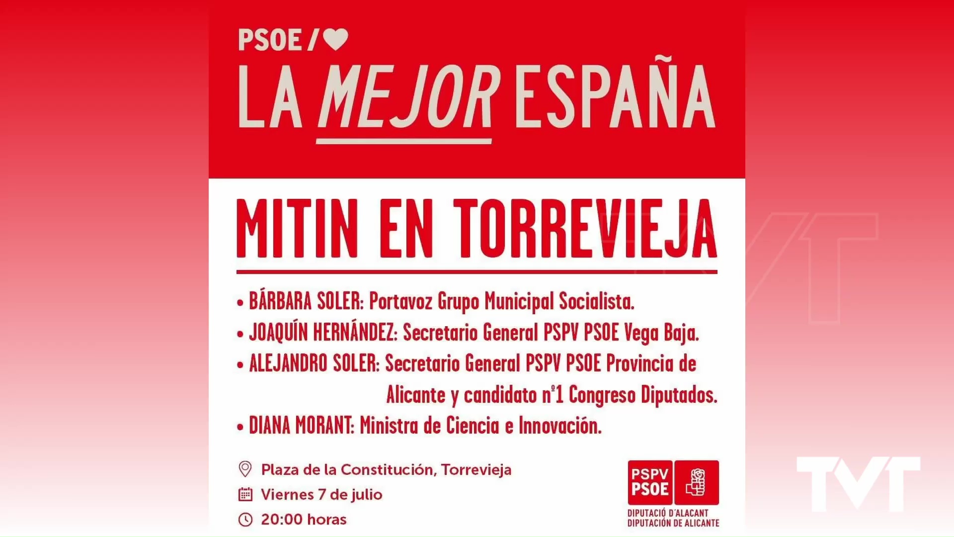 Imagen de El PSOE de Torrevieja celebra su 1º mitin el 7 de julio con la presencia de la ministra Diana Morant