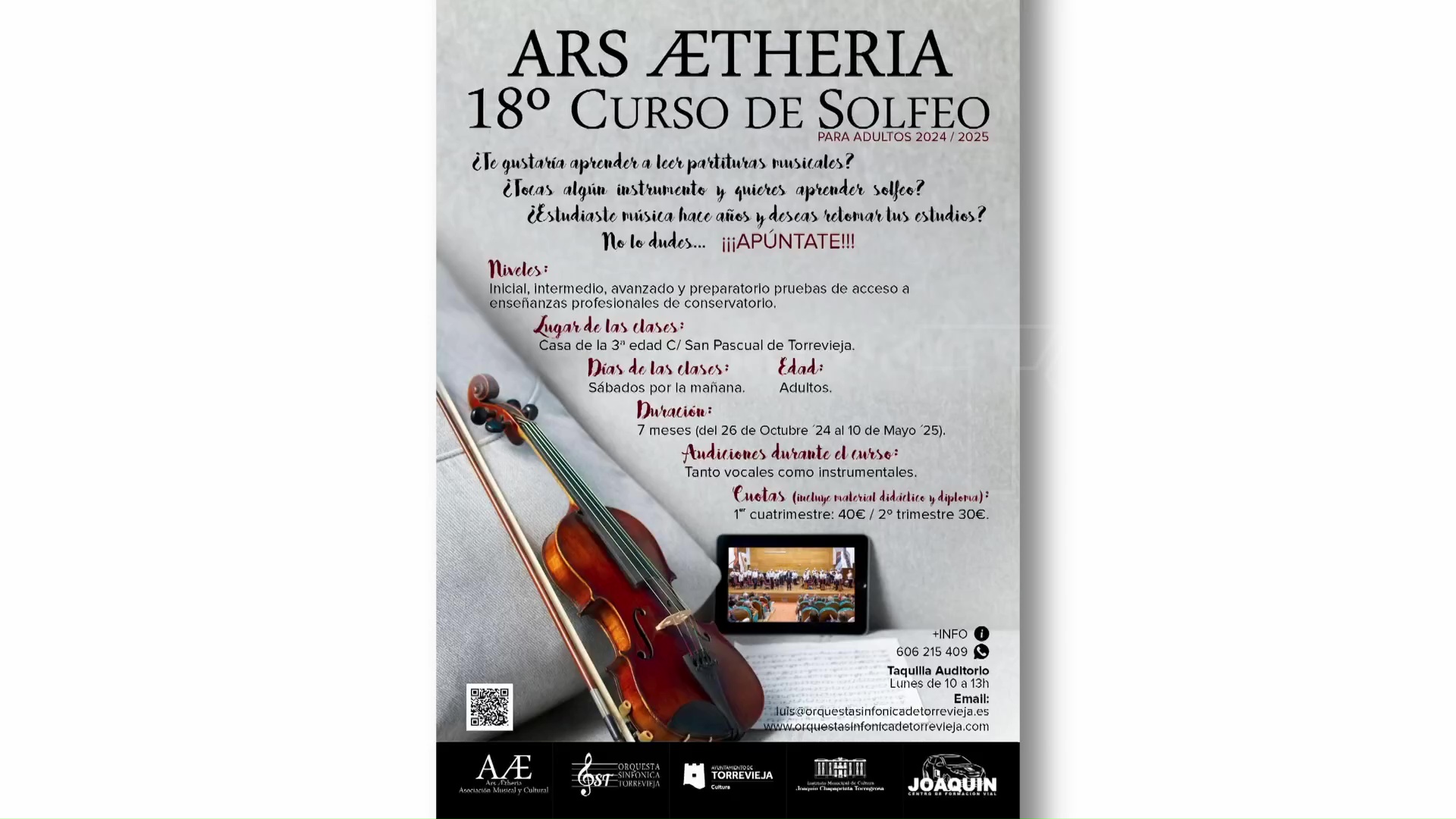 Imagen de El sábado 26 de octubre arranca el XVIII curso de solfeo para adultos de Ars Aetheria