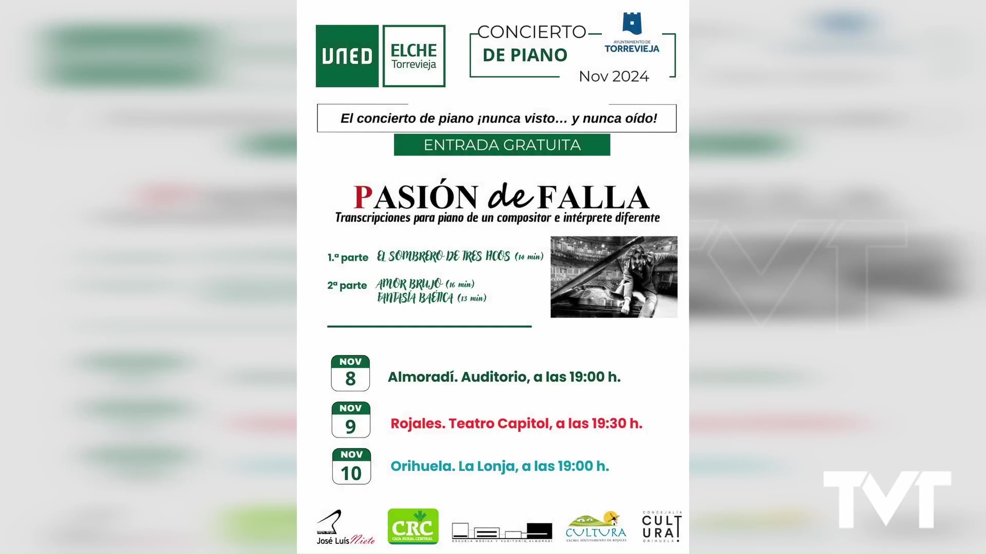 Imagen de La UNED de Torrevieja organiza conciertos de piano en Almoradí, Rojales y Orihuela