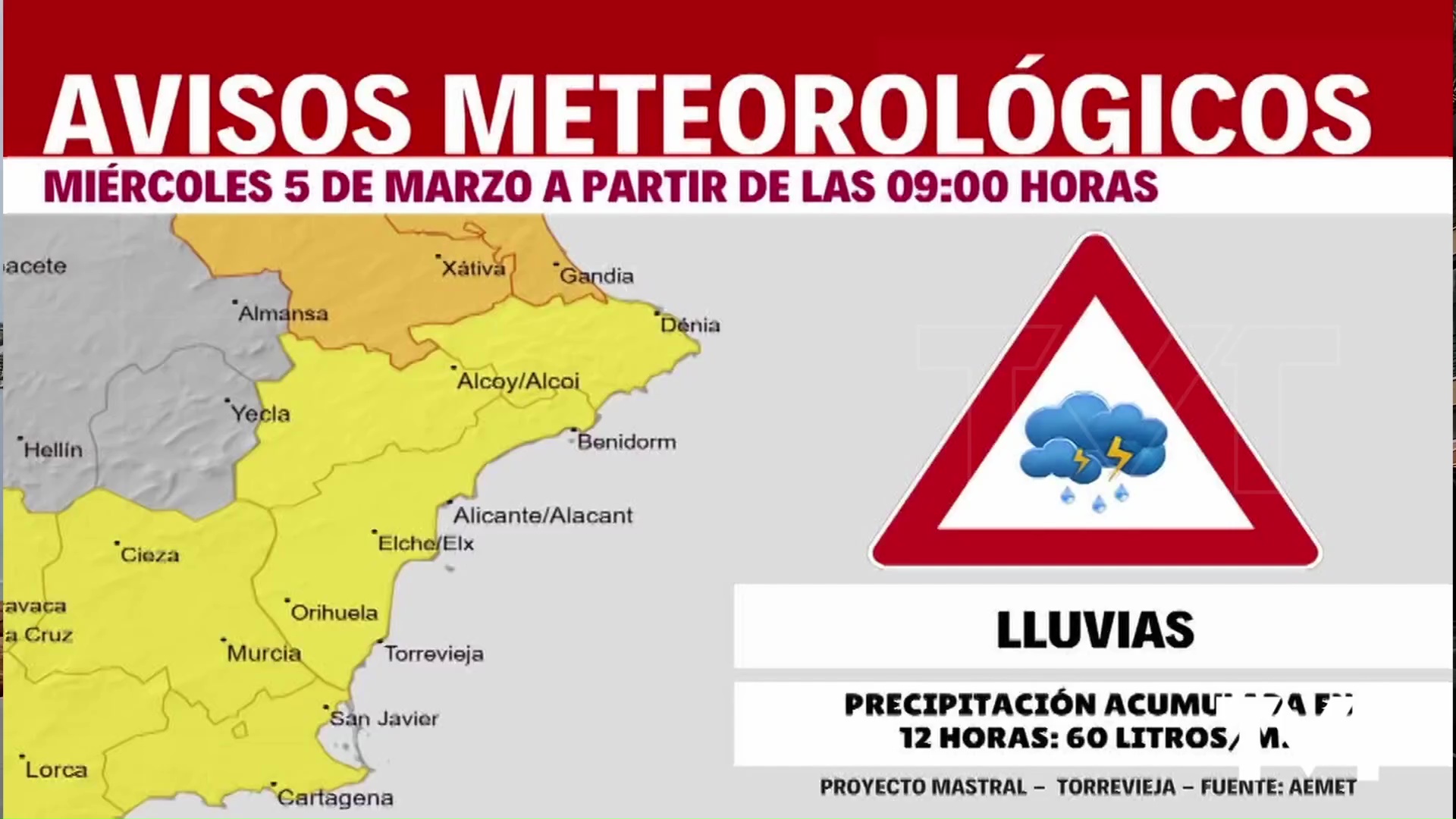 Imagen de Aviso amarillo para el miércoles 5 de marzo