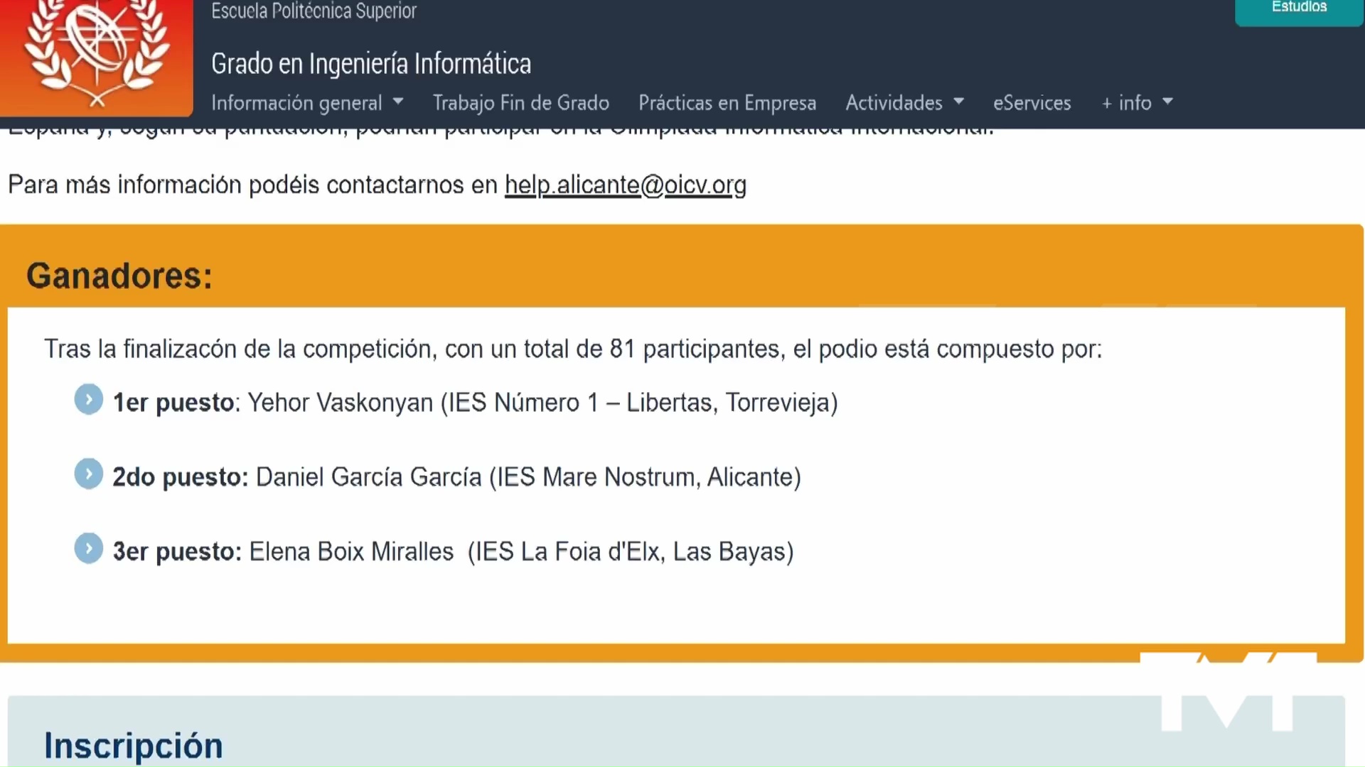 Imagen de Un alumno del IES N.º 1 Libertas de Torrevieja, Yehor Vaskonyan, de 2º de bachillerato, representará a la Comunidad Valenciana en la XXIX Olimpiada Informática Española 