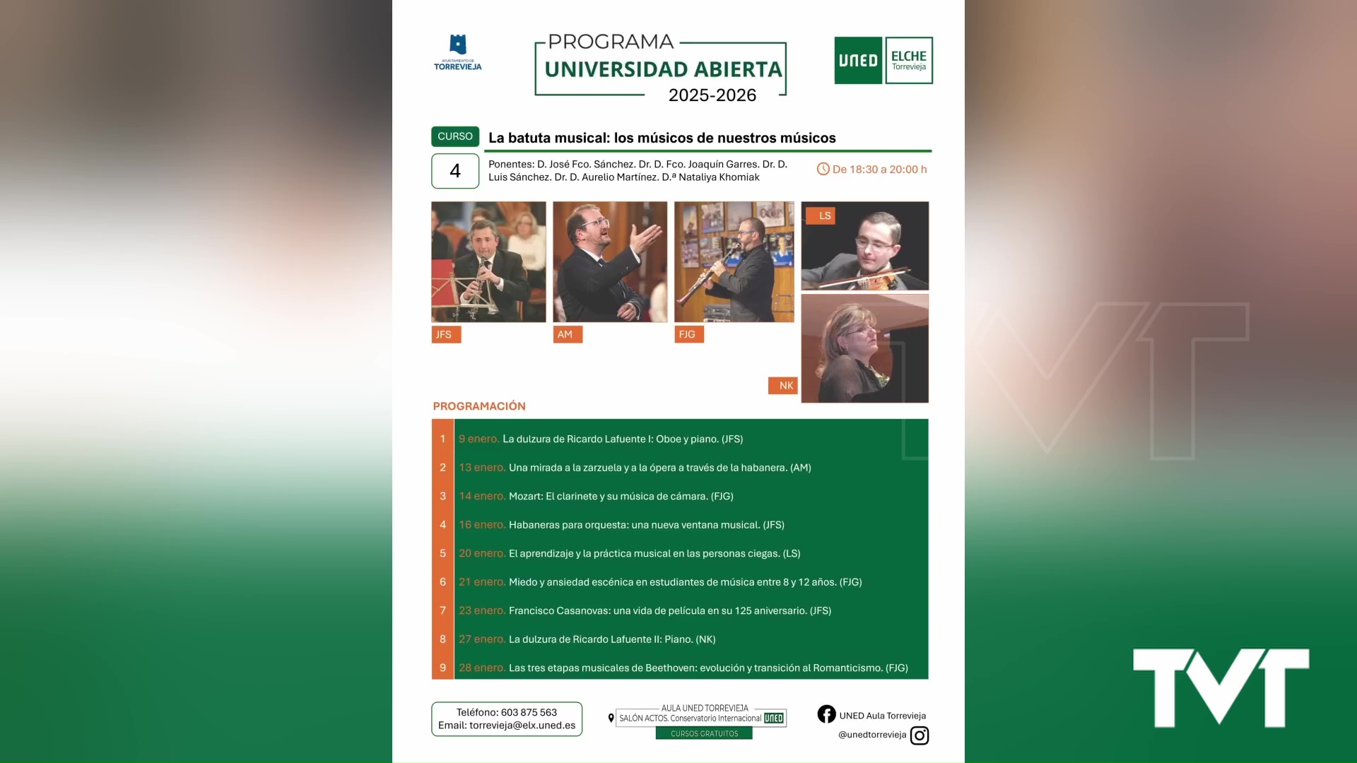 Imagen de La música protagoniza el primer curso del año de la Universidad Abierta de la UNED de Torrevieja