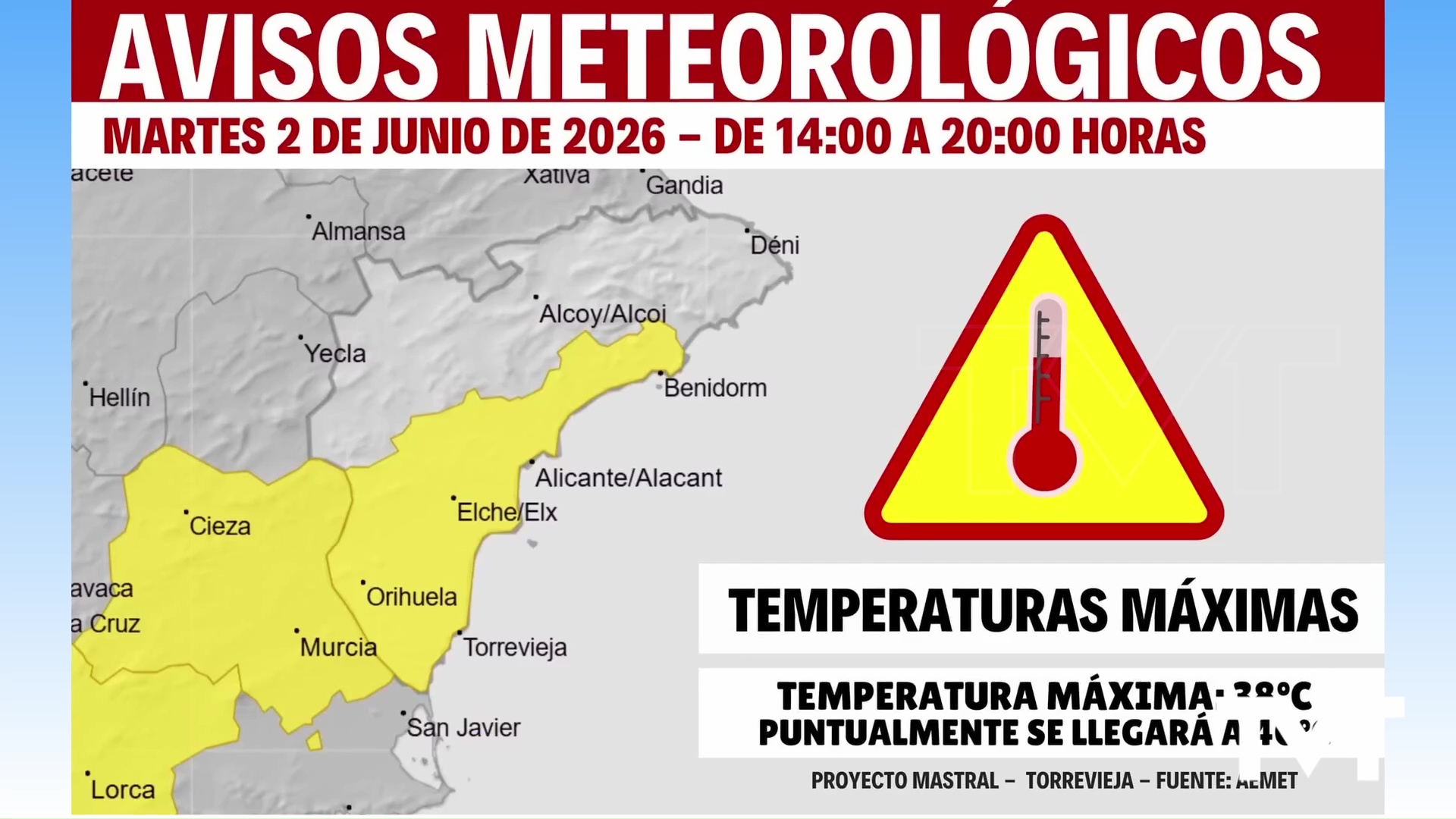 Imagen de Aviso amarillo por altas temperaturas para el martes, 2 de junio